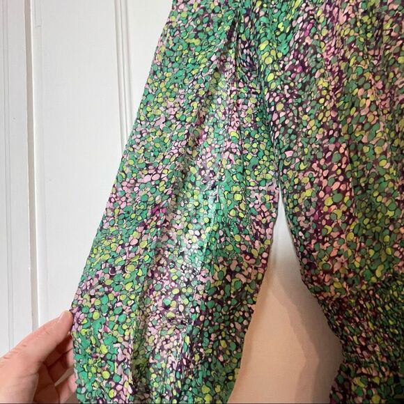 BCBGMaxAzria Split Sleeve Stunning Green Purple Watercolor Silk Tunic XS - Picture 12 of 16